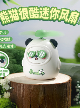 酷酷绿色熊猫迷你风扇USB充电随身可爱卡通萌宠手持墨镜小型风扇