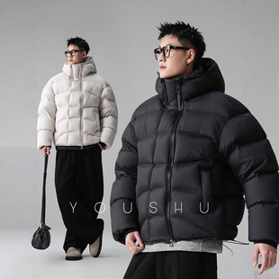 300G白鸭绒高充绒量连帽羽绒服男2025冬季新款保暖宽松潮牌面包服