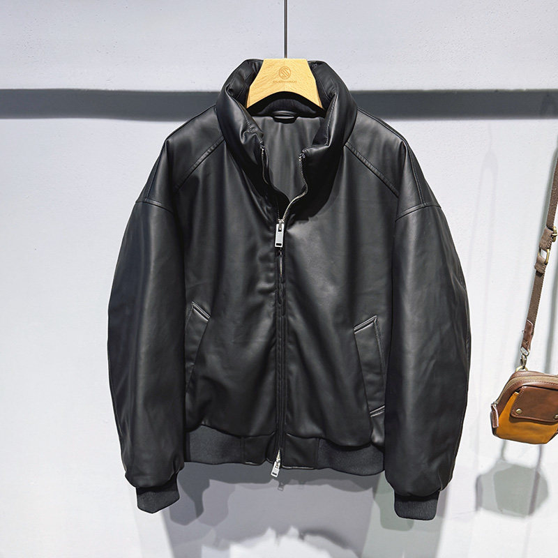 2025冬季西新款痞帅机车服立领防风保暖白鸭绒羽绒服夹克外套男士