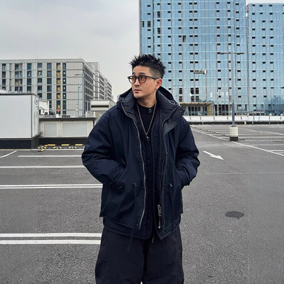 男装冬季新款日系工装冲锋假两件