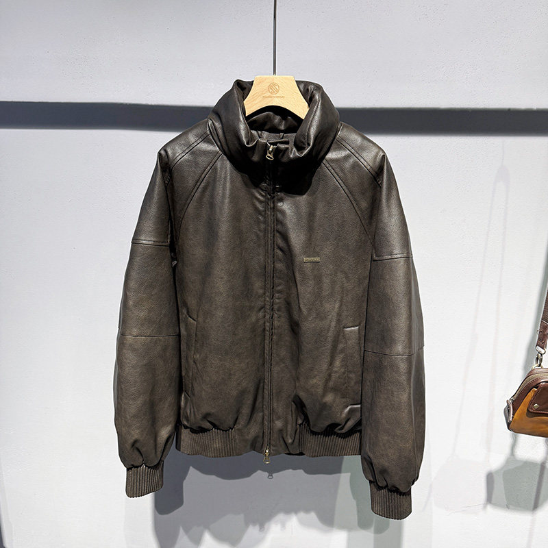 美式复古百搭秋冬新款白鸭绒羽绒服外套男痞帅机车服宽松百搭上衣