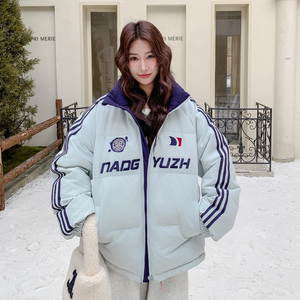 日系学院风保暖羽绒服女2025冬季新款小个子宽松休闲白鹅绒面包服图片