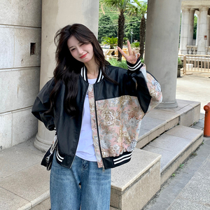 【新款】黑色皮短外套棒球服女 2C012-A389 P150 K208 数据好图片
