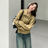 【】韩系复古绿休闲机车皮衣外套2D111-A1038P145K218，女装皮衣，2D111