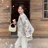 新中式国风提花圆领羽绒服女2025冬季新款短款毛绒拼接白鹅绒外套，女装羽绒服，2D111