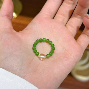 时尚简约清新绿色天然石串珠戒指轻奢小众高级感气质百搭指环手饰