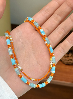 新款简约时尚精致铃兰花天然石串珠项链轻奢高级感气质百搭叠戴锁