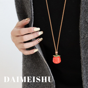 原创新中式滴油柿柿如意毛衣链复古简约时尚百搭高级感长款项链女