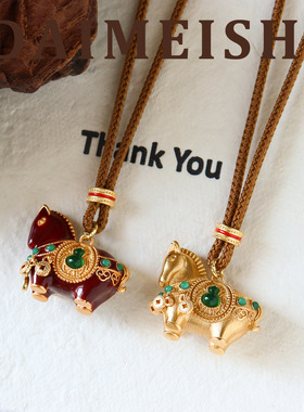 原创本命年红色滴油珐琅葫芦小马毛衣链轻奢高级感气质百搭长项链