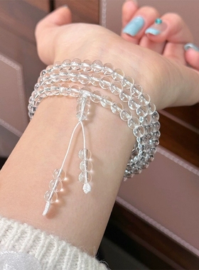 简约清透时尚百搭7a级白水晶手串手链轻奢高级感长款叠戴手持手饰