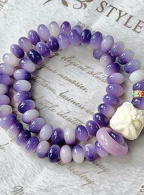 新品紫飘花算盘珠9xmm手持菩提根紫色算盘双圈手串文玩佛珠解压