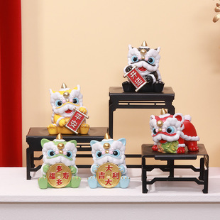 喜庆五虎将文创树脂摆件风狮爷桌面装饰小摆件国潮醒狮新年小礼物