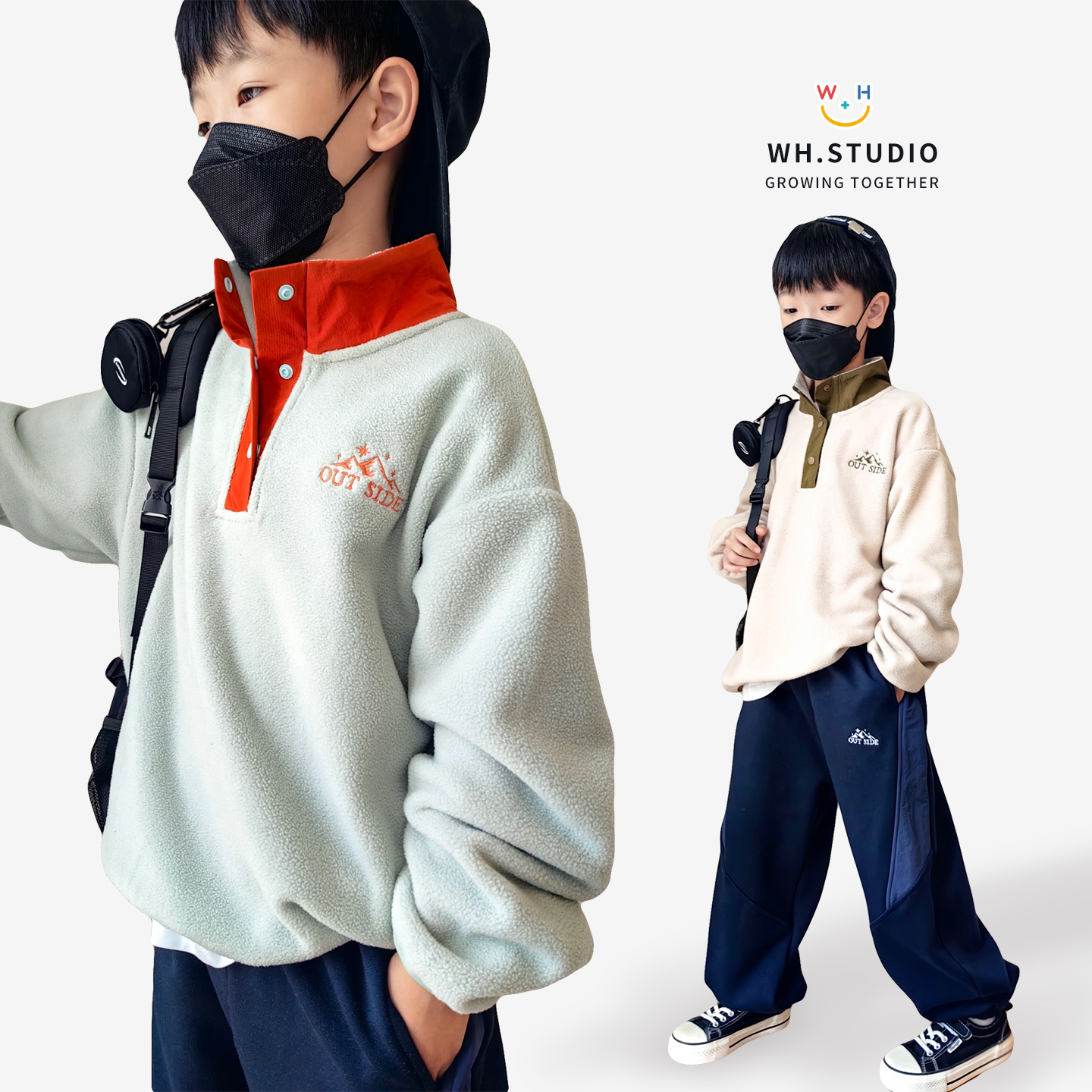 超厚实不易掉毛儿童双面摇粒绒衫