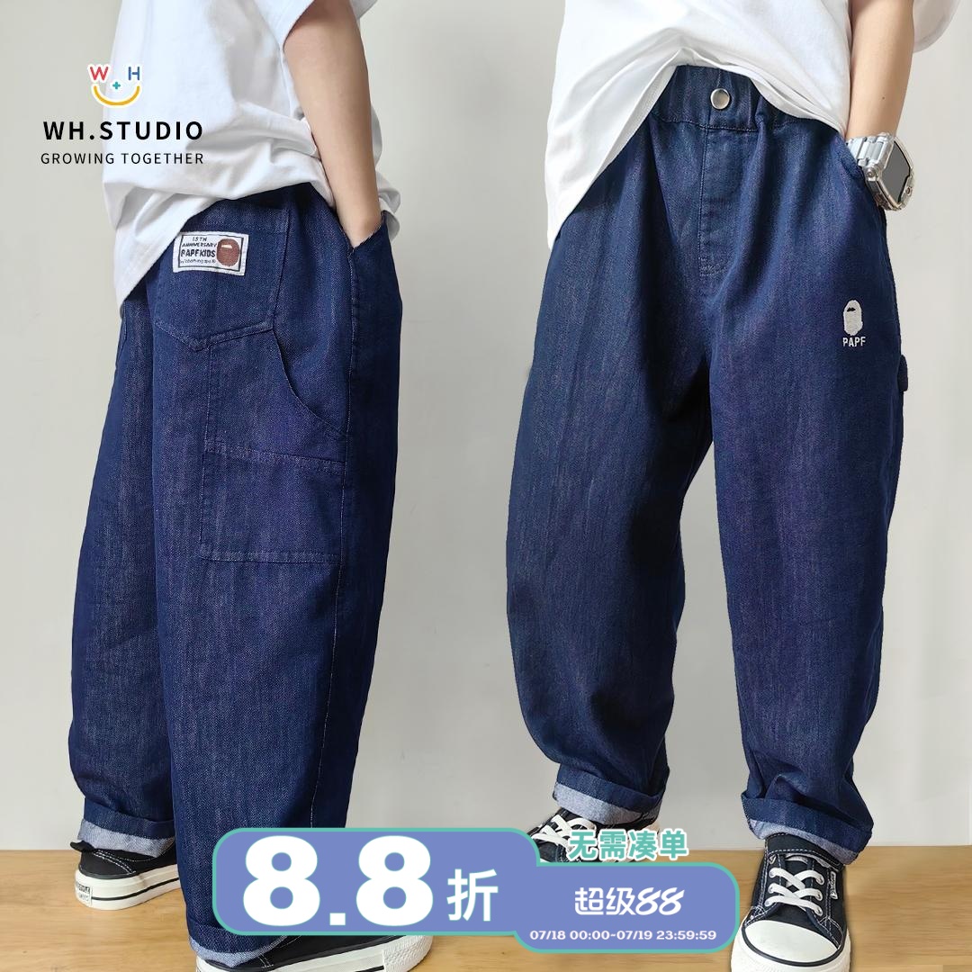 夏不褪色日系潮牌高定儿童牛仔裤