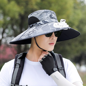 户外钓鱼防晒帽子男士夏季登山大檐渔夫帽遮脸太阳帽凉帽带风扇