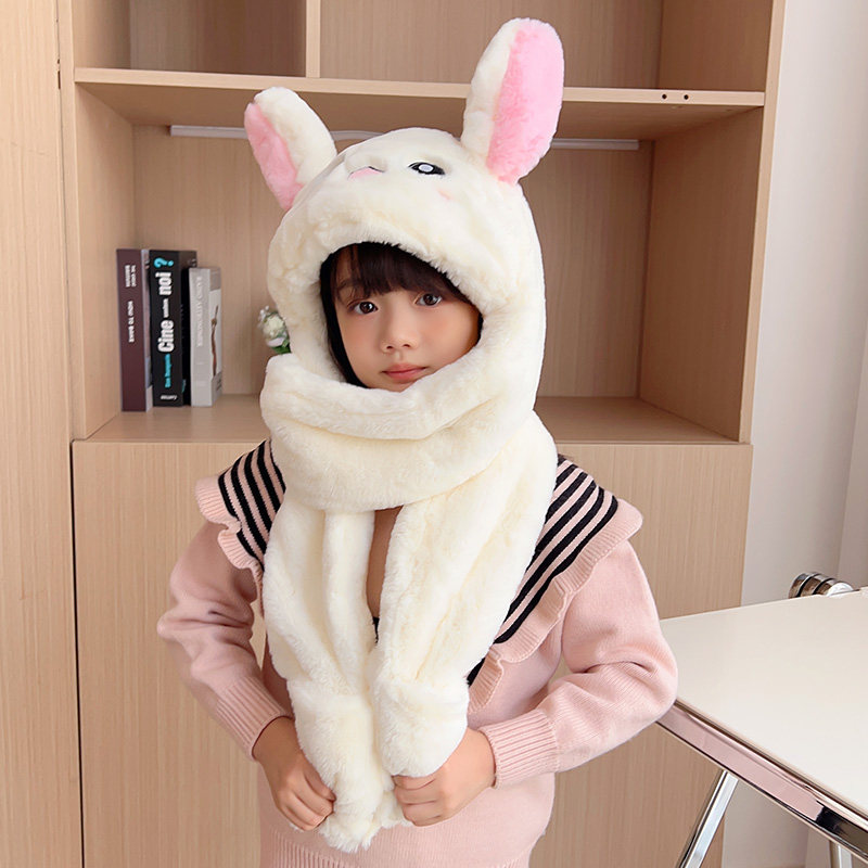 儿童帽子女冬季围巾围脖一体女童男宝宝可爱兔子耳朵会动的毛绒帽,童装/婴儿装/亲子装,多件套 帽子、围巾、手套等组合,淘宝优惠券,粉丝福利购,淘宝优惠卷