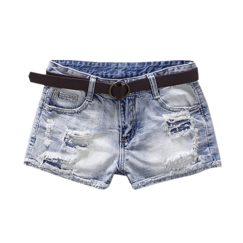 奢缘新款浅蓝色磨白中腰牛仔短裤女夏季宽松韩版破洞补丁热裤潮