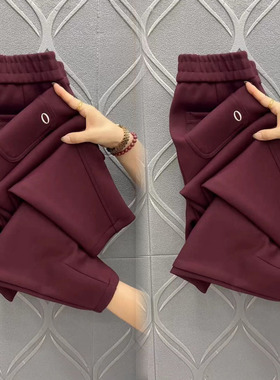 加绒加厚小个子卫裤女高腰显瘦冬季保暖小脚裤宽松百搭哈伦八分裤