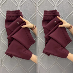 宽松百搭哈伦八分裤 保暖小脚裤 女高腰显瘦冬季 加绒加厚小个子卫裤
