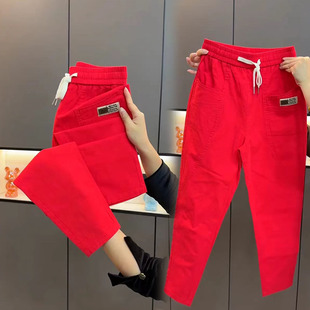 薄款 女2025夏季 高腰百搭小脚裤 韩版 棉麻新款 宽松透气休闲裤 九分裤