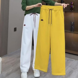 女春季 长裤 新款 洋气百搭宽松窄版 刺绣休闲运动裤 2025糖果色直筒裤