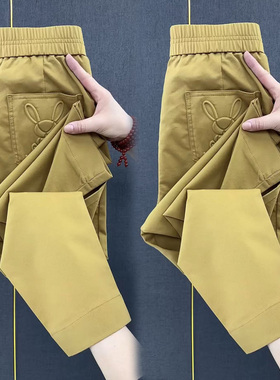 欧货水洗棉薄款休闲女裤高腰宽松显瘦纯色弹力纯棉哈伦九分奶奶裤