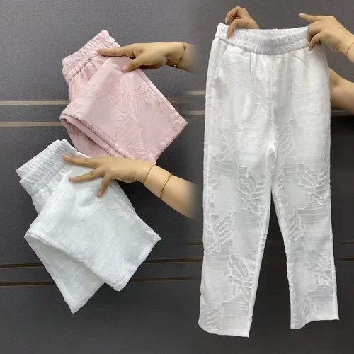 松紧腰原创时尚夏季镂空九分裤