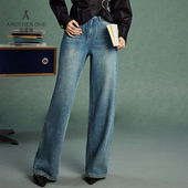 ANOTHER ONE安那迪小众烫金设计直筒裤 女时髦气质阔腿牛仔