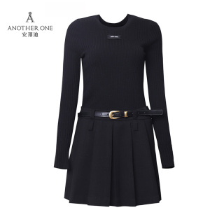 ANOTHER 连衣裙时髦miu系穿搭气质拼接假 ONE安那迪学院风针织长袖