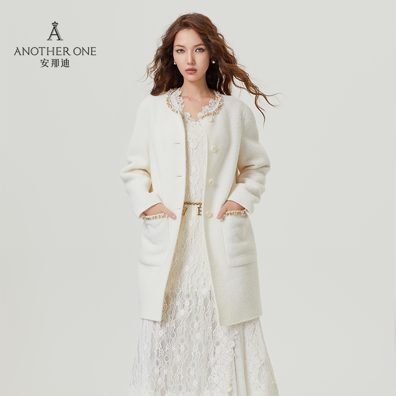安那迪小香风圆领双面呢羊驼大衣