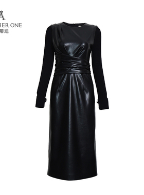 ANOTHER ONE安那迪法式高级感蛋白片拼接立裁小黑裙长袖连衣裙