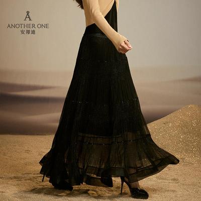 高级感气质碎闪银丝半身裙