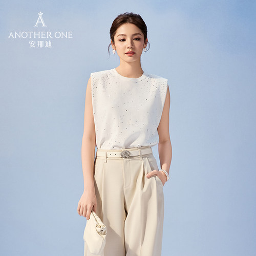 安那迪白色无袖T恤女夏高级感