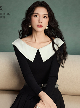 ANOTHER ONE安那迪法式温柔风撞色针织上衣小众娃娃领显瘦