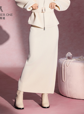 ANOTHER ONE安那迪清冷感气质开叉半身裙女超长直筒针织铅笔裙