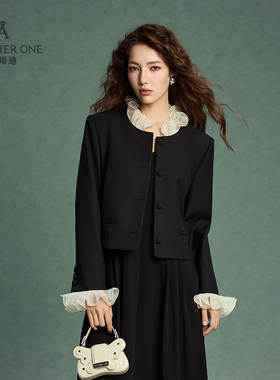 ANOTHER ONE安那迪羊毛小香风夹克外套女法式浪漫木耳边时髦上衣