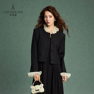 ANOTHER ONE安那迪羊毛小香风夹克外套女法式浪漫木耳边时髦上衣