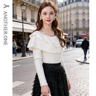 ANOTHER 小众设计毛衣慵懒风一字肩套头针织 ONE安那迪法式