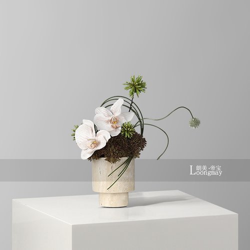 侘寂风日式黄洞石花瓶插花样板房客厅茶几花艺书桌花器小桌花摆件