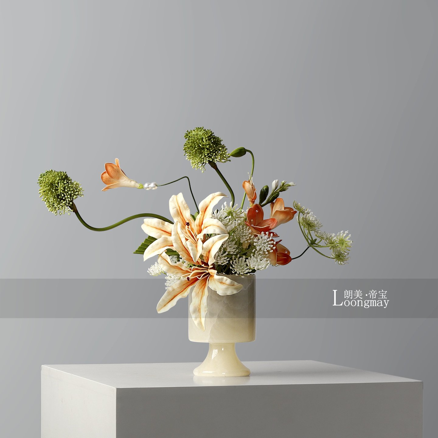 法式轻奢天然玉石花瓶插花售楼处会所客厅茶几花艺床头柜桌花摆件