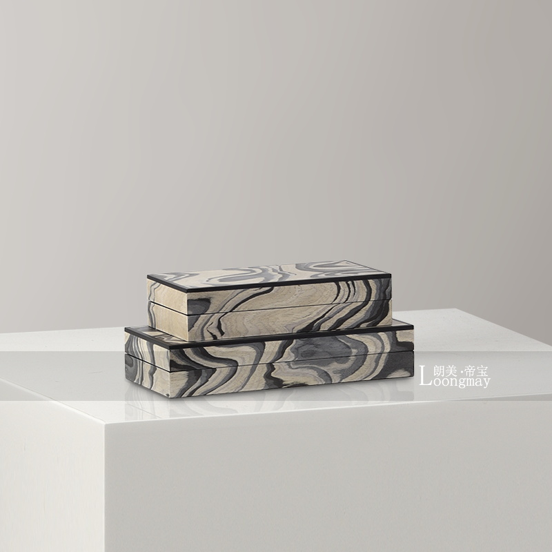 轻奢艺术木纹首饰盒酒店装饰柜酒柜书柜博古架装饰盒软装家居摆件