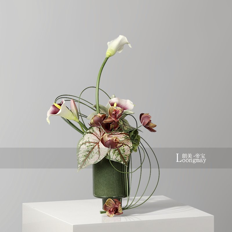 侘寂风景德镇绿色陶瓷花瓶插花酒店客厅茶几餐桌花艺软装家居摆件