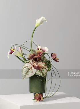 侘寂风景德镇绿色陶瓷花瓶插花酒店客厅茶几餐桌花艺软装家居摆件