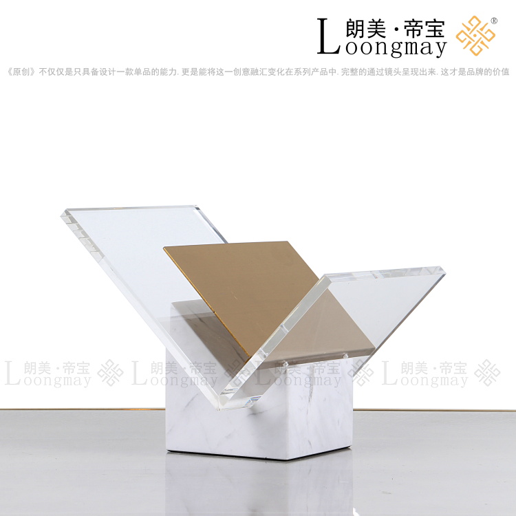 现代轻奢家居样板间北欧软装饰品工艺摆件亚克力白色大理石书报夹