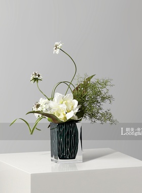 轻奢艺术绿色亚克力花瓶插花售楼处客厅茶几洽谈桌花艺小桌花摆件