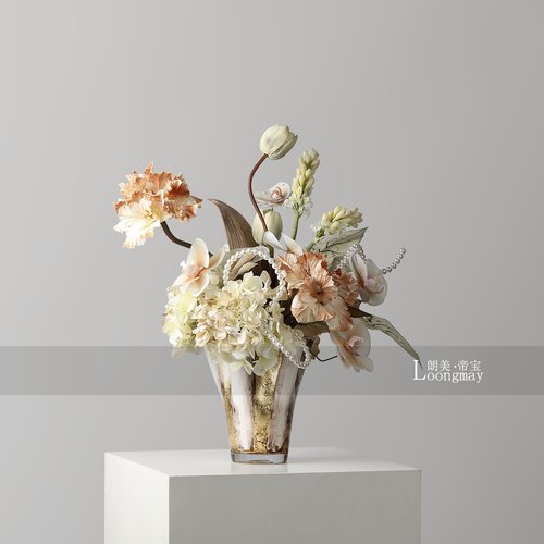 法式艺术白金玻璃花瓶插花酒店会所客厅玄关餐桌花艺软装陈设摆件