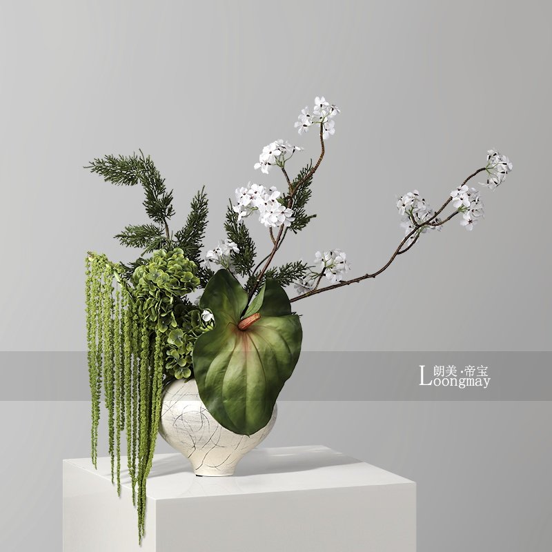 侘寂风景德镇陶瓷手绘花瓶插花酒店售楼处玄关花艺设计感花器摆件