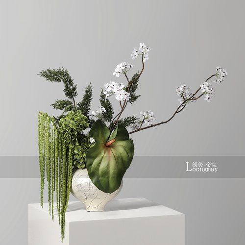 侘寂风景德镇陶瓷手绘花瓶插花酒店售楼处玄关花艺设计感花器摆件