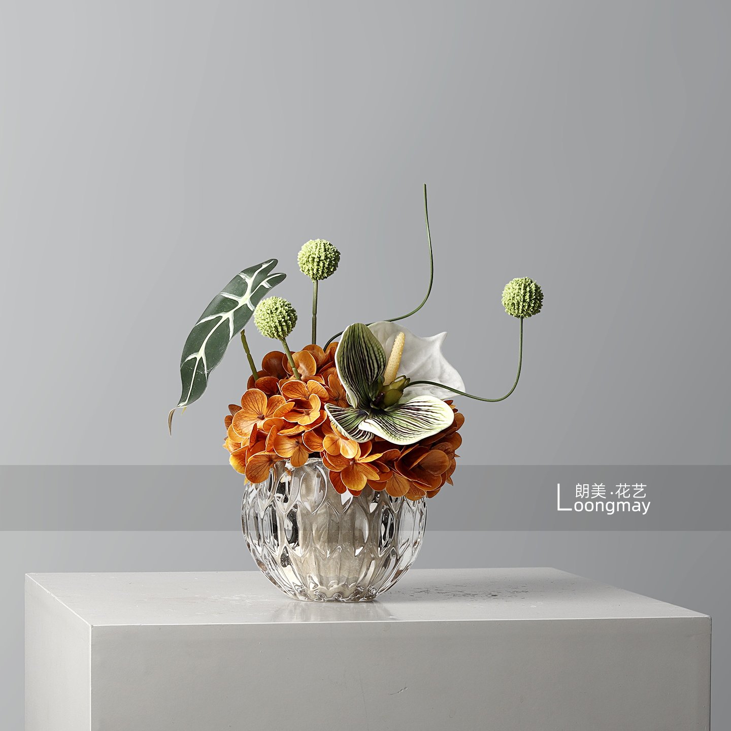 时尚透明圆形玻璃花瓶插花架空层花瓶