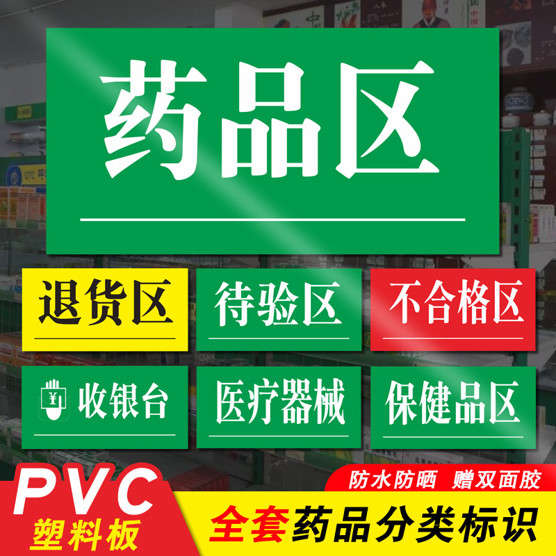 合格区收银台退货区待验区分类标签标牌医院药店柜台pvc板墙贴标识牌